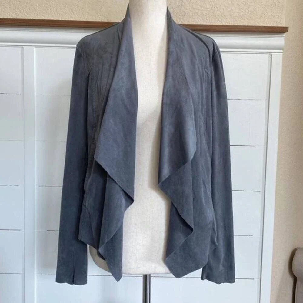 KUT from the Kloth Grey Faux Suede Drape Front Waterfall Jacket XS K125031‎